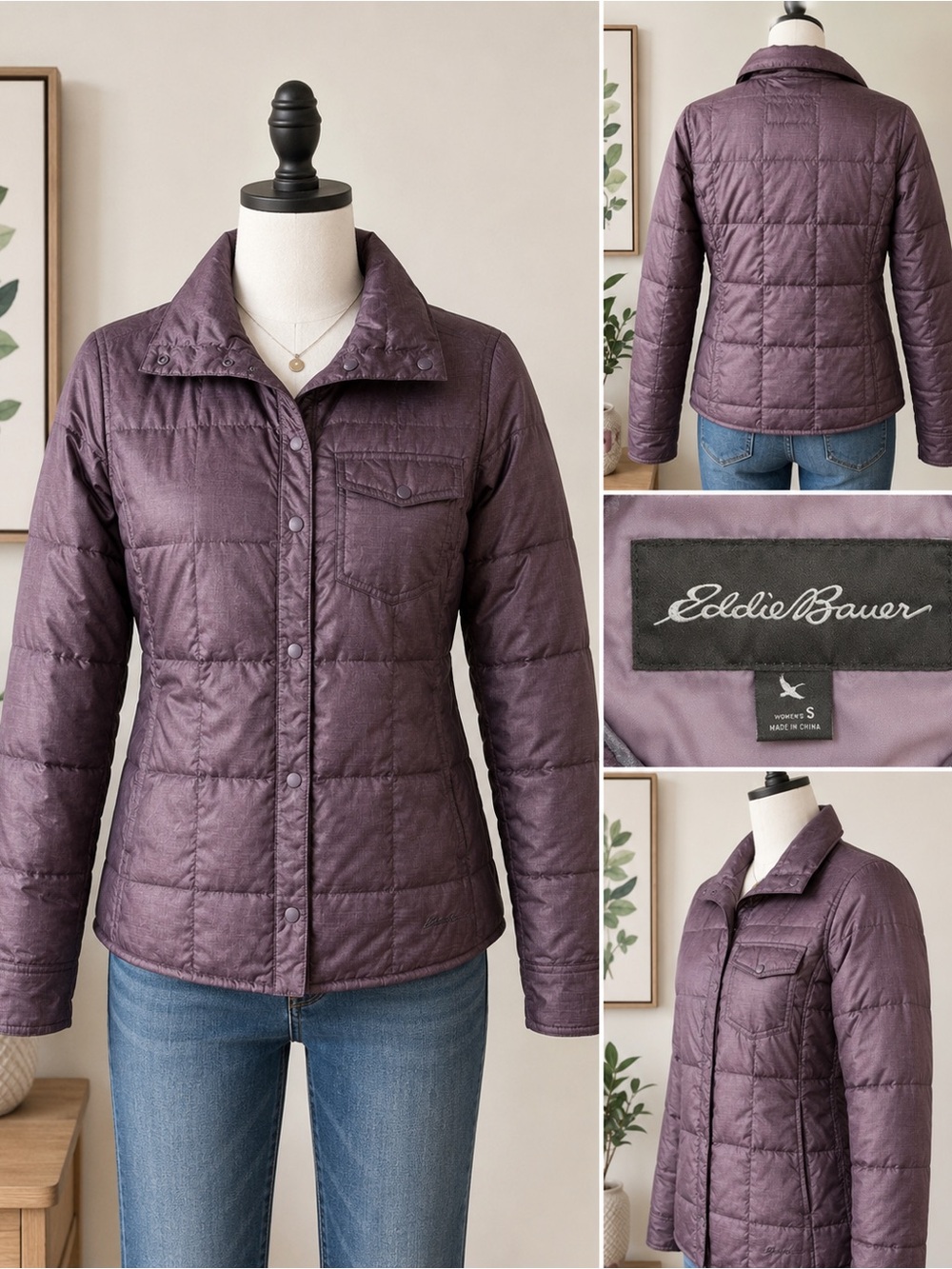 Eddie Bauer down puffer jacket plum purple women’s SMALL lightweight Gorpcore